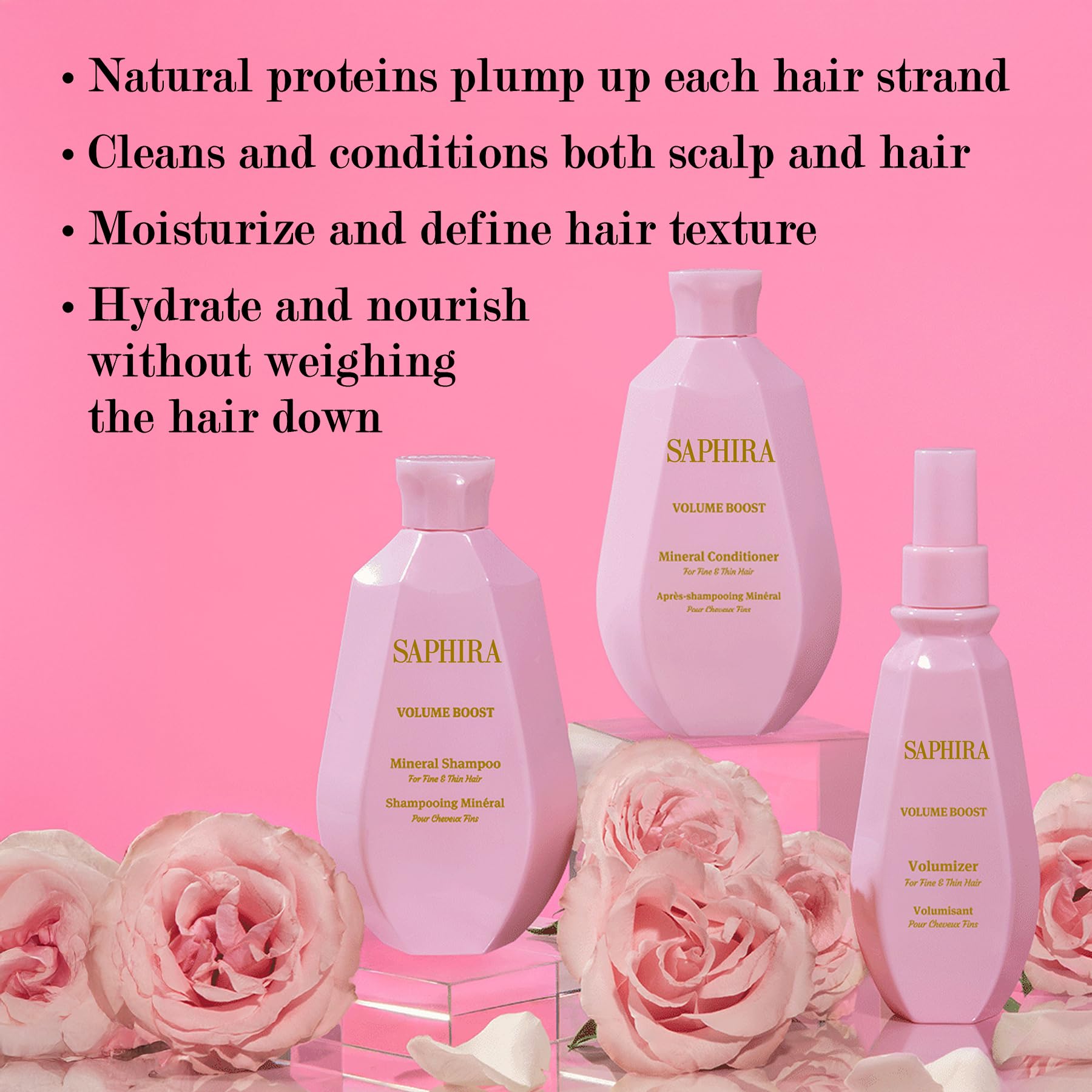Saphira Volume Boost Shampoo & Conditioner Duo – 34oz/1L for Fuller Hair