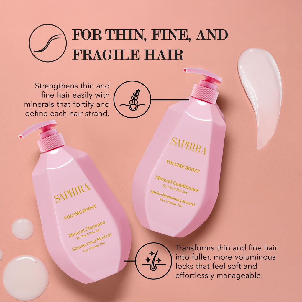 Saphira Volume Boost Shampoo & Conditioner Duo – 34oz/1L for Fuller Hair
