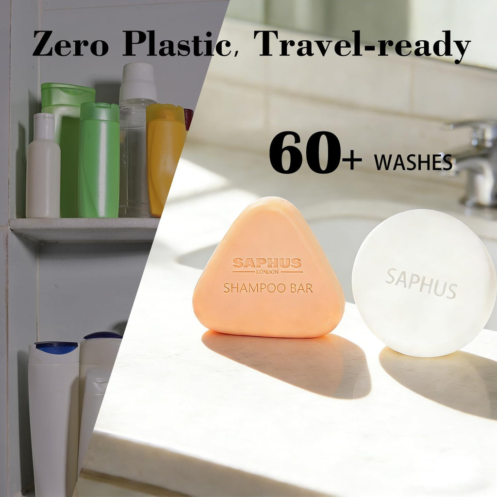 SAPHUS Castor Oil Shampoo Bar & Argan Conditioner Bar Set – Strengthening & Thickening Duo