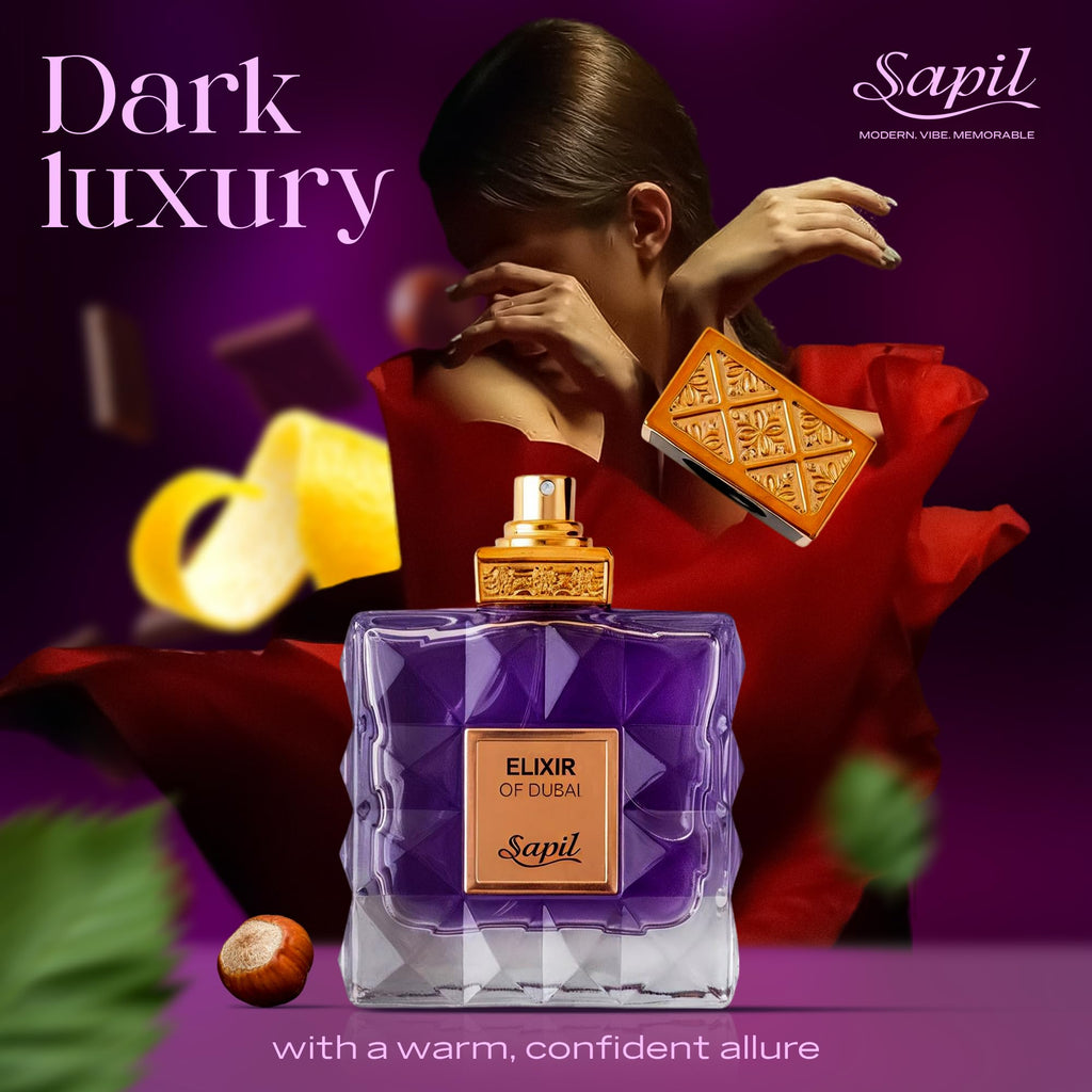 Sapil Elixir of Dubai Eau de Parfum – Unisex Amber Gourmand, Cocoa, Amber & Vanilla | 100 ml