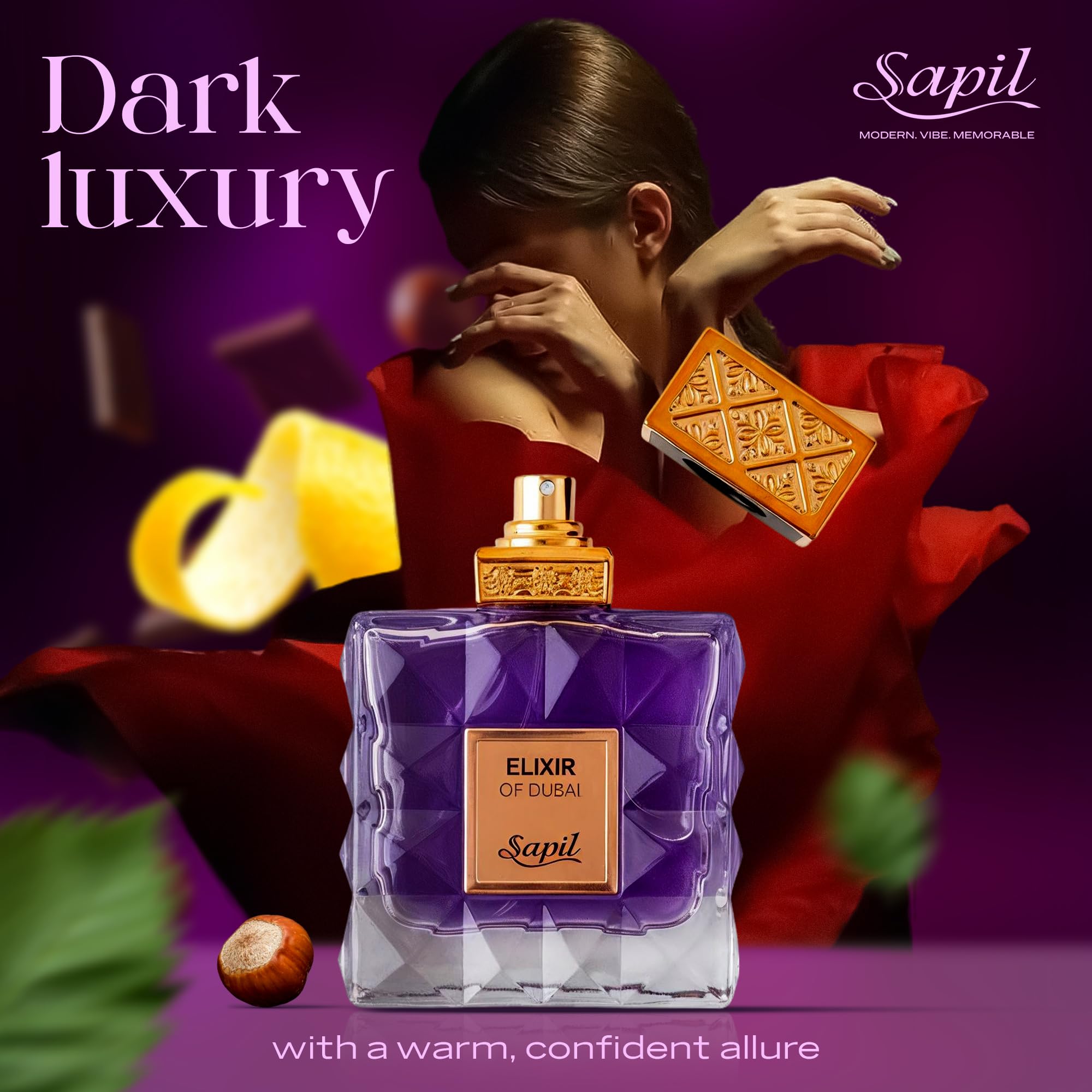 Sapil Elixir of Dubai Eau de Parfum – Unisex Amber Gourmand, Cocoa, Amber & Vanilla | 100 ml