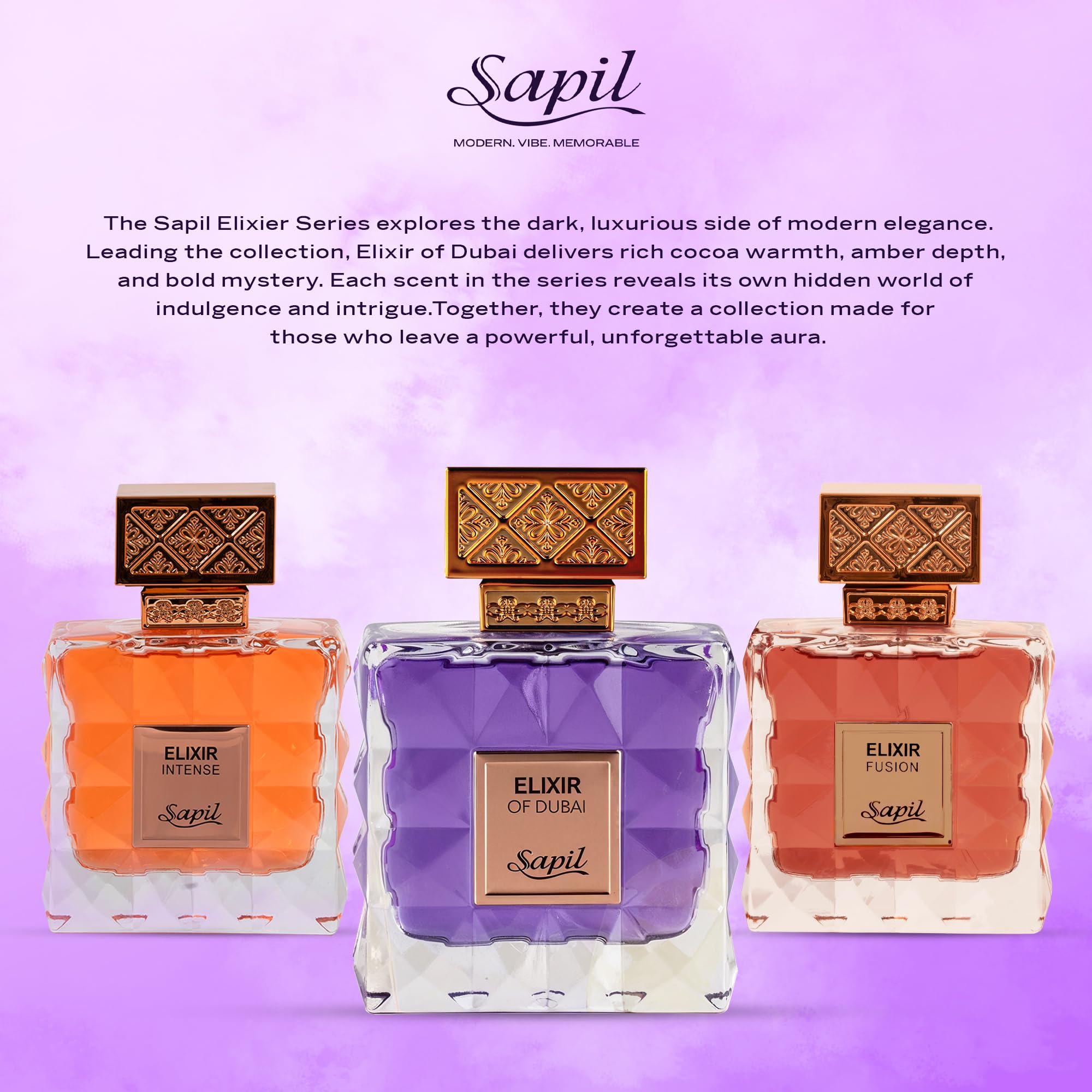 Sapil Elixir of Dubai Eau de Parfum – Unisex Amber Gourmand, Cocoa, Amber & Vanilla | 100 ml