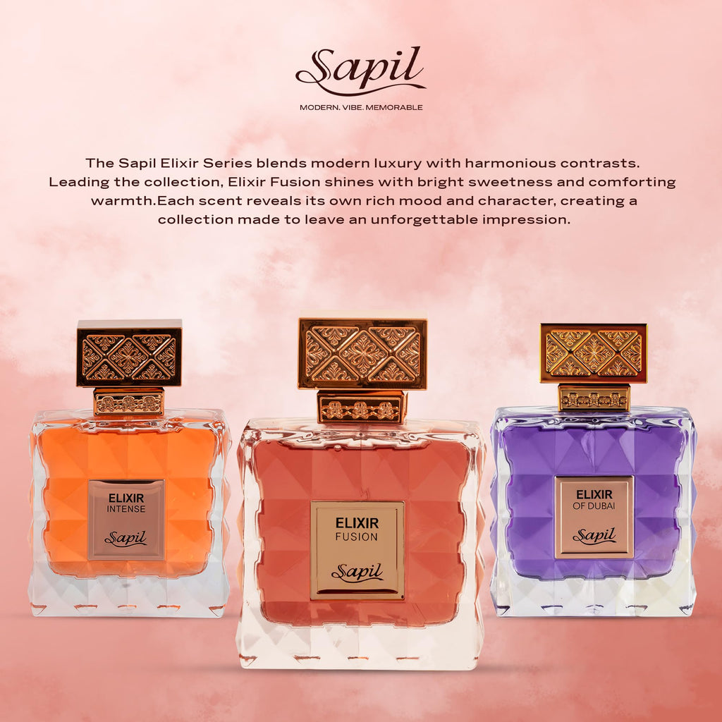 Sapil Elixir Fusion Unisex Eau De Parfum – Floral Fruity Blend with Biscuit, Vanilla & Cinnamon | 3.38 oz