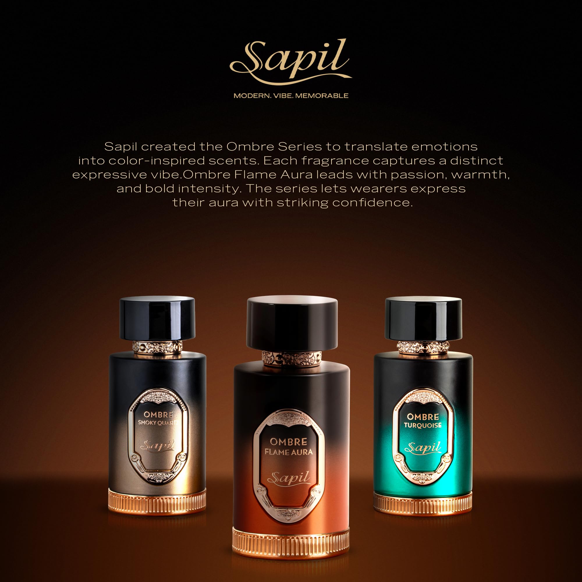 Sapil Ombre Flame Aura Eau de Parfum – Unisex Spicy Woody Perfume | Cardamom, Oud & Amber | 100 ml