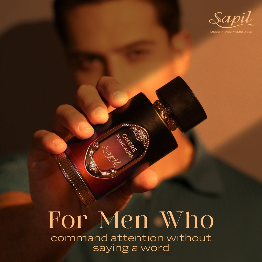 Sapil Ombre Flame Aura Eau de Parfum – Unisex Spicy Woody Perfume | Cardamom, Oud & Amber | 100 ml