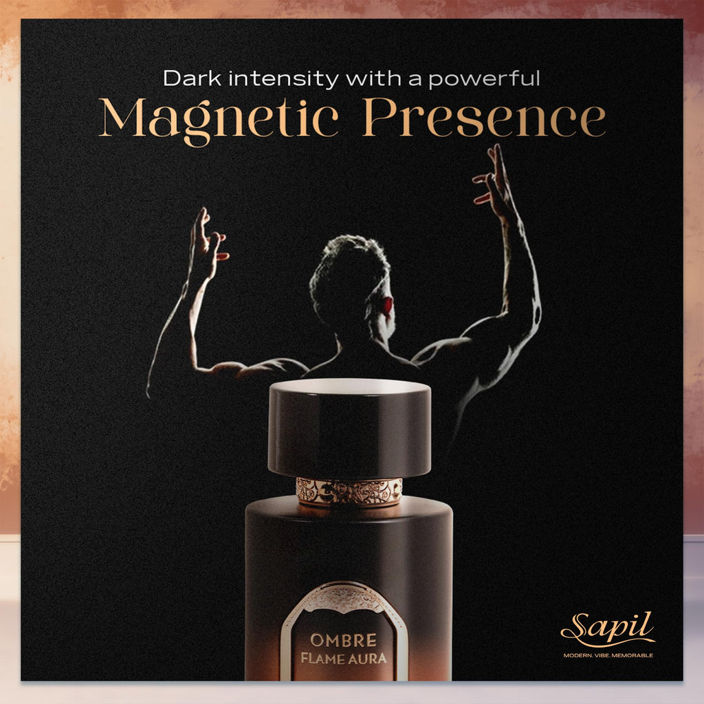 Sapil Ombre Flame Aura Eau de Parfum – Unisex Spicy Woody Perfume | Cardamom, Oud & Amber | 100 ml