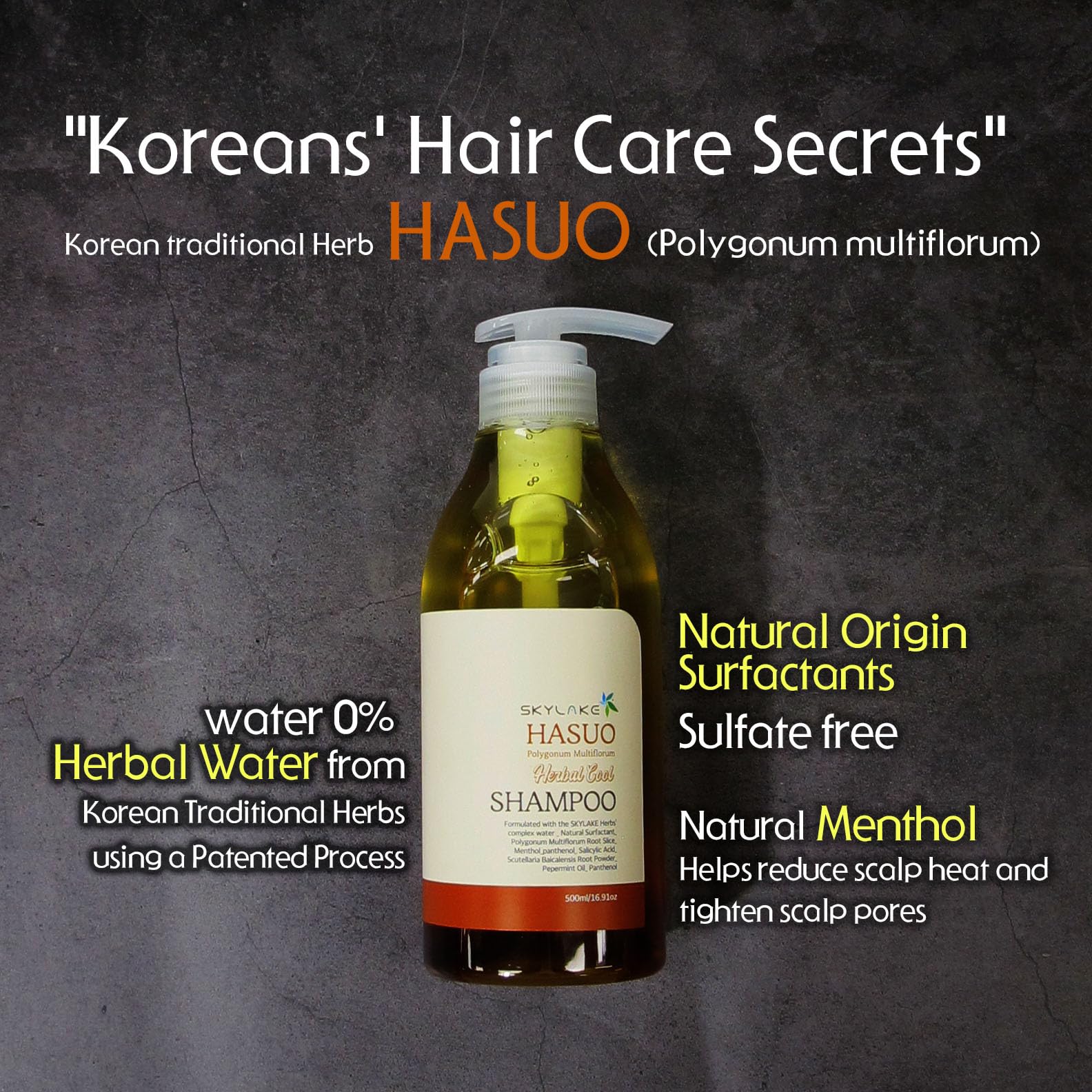 Sappom Skylake Hasuo Herbal Cool Shampoo – Refreshing Cleanse with Fallopia Multiflora & Peppermint