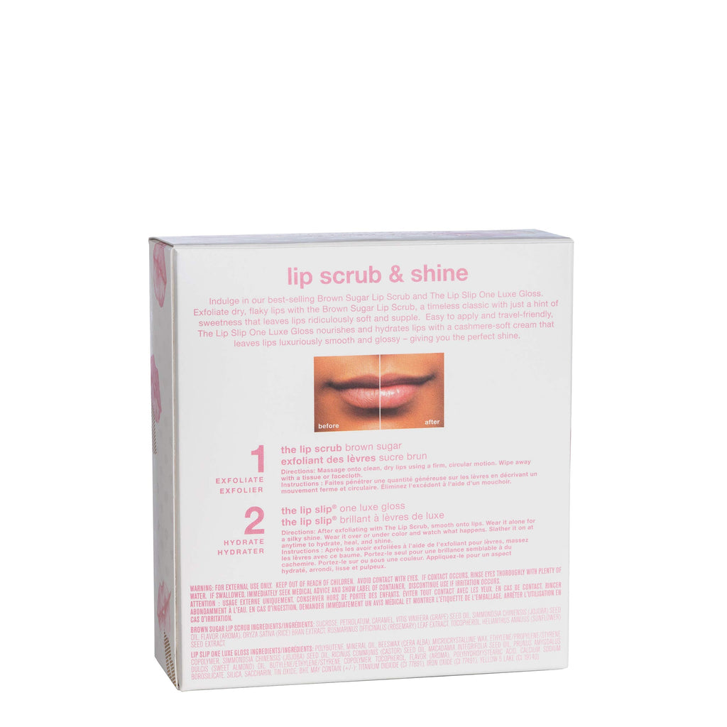 Sara Happ Let's Glow Lip Scrub & Shine Kit – Brown Sugar Scrub + The Lip Slip One Luxe Gloss (0.5 oz each)