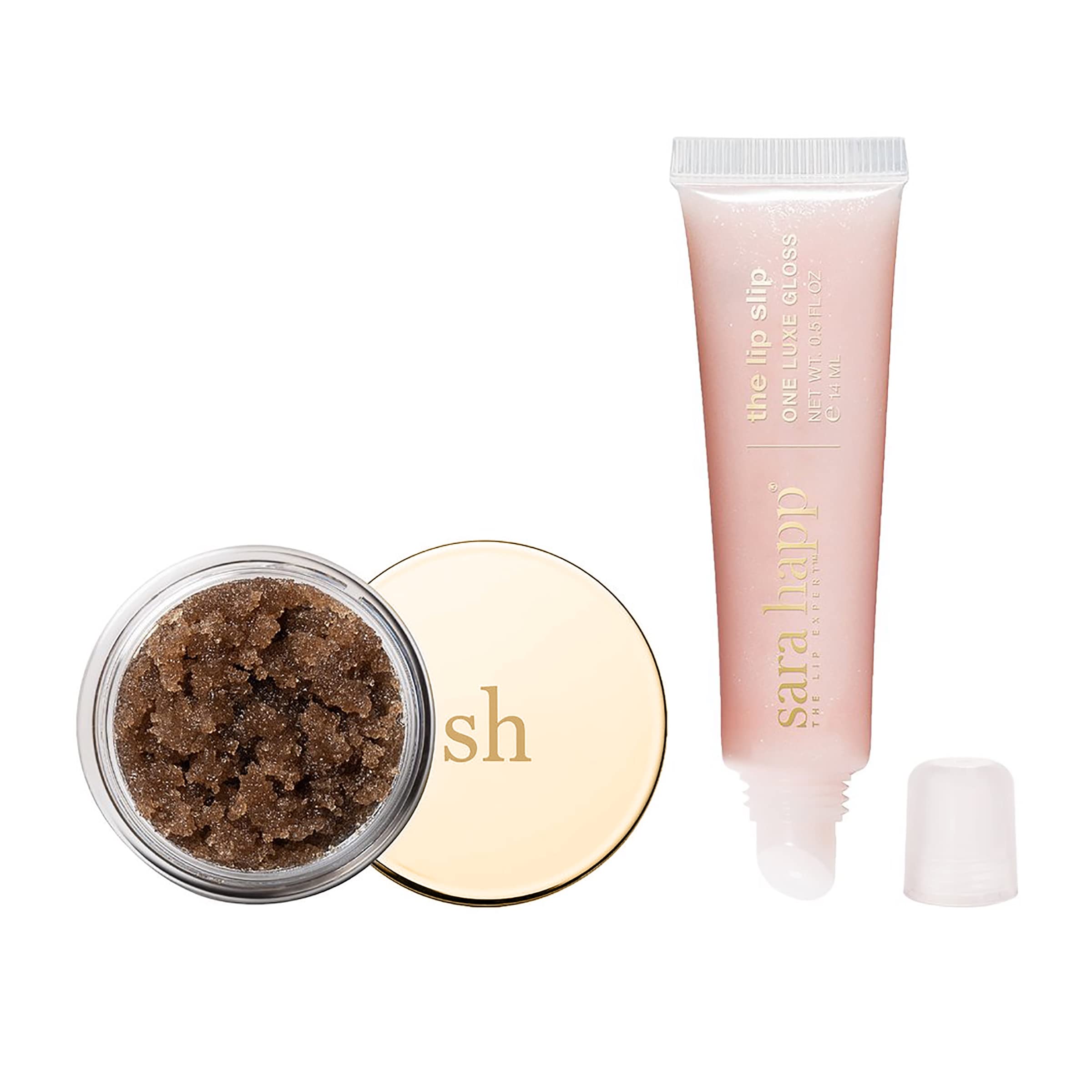 Sara Happ Let's Glow Lip Scrub & Shine Kit – Brown Sugar Scrub + The Lip Slip One Luxe Gloss (0.5 oz each)