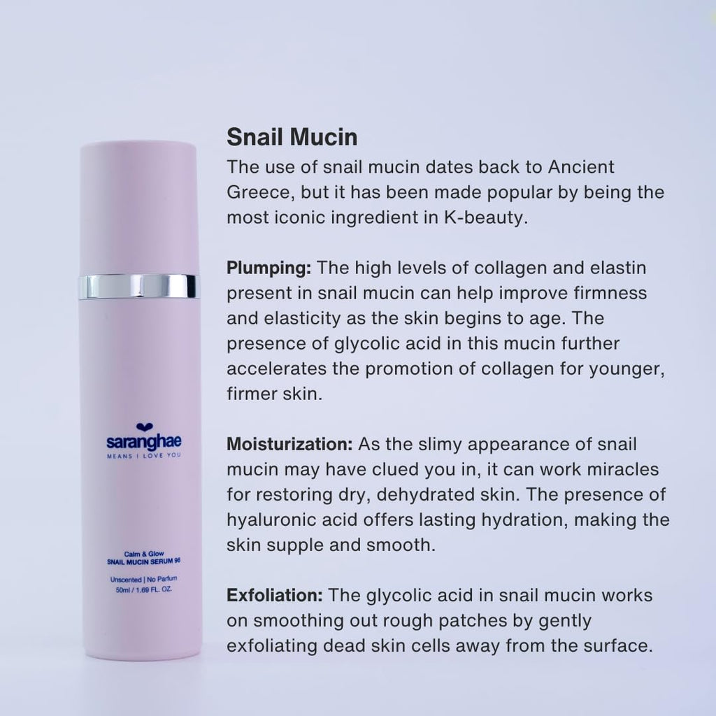 Saranghae Calm & Glow Snail Mucin Serum 96% — Hydrating Facial Essence for Dewy, Smooth Skin