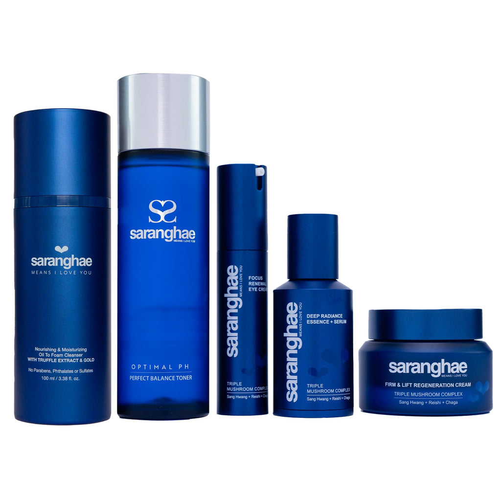 Saranghae Complete 5-Step Anti-Aging Skin Care Set with Triple Mushroom Complex: Reishi + Chaga + Sang Hwang