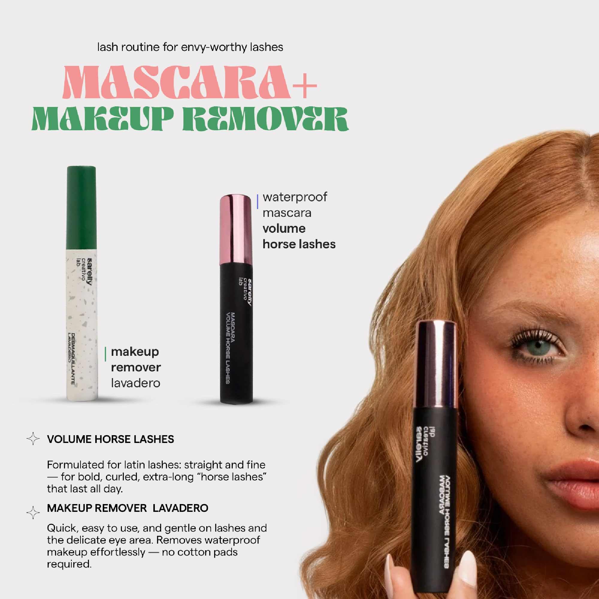 SARELLY Eye Kit: Volume Horse Lashes Mascara + Lavadero Eye Makeup Remover