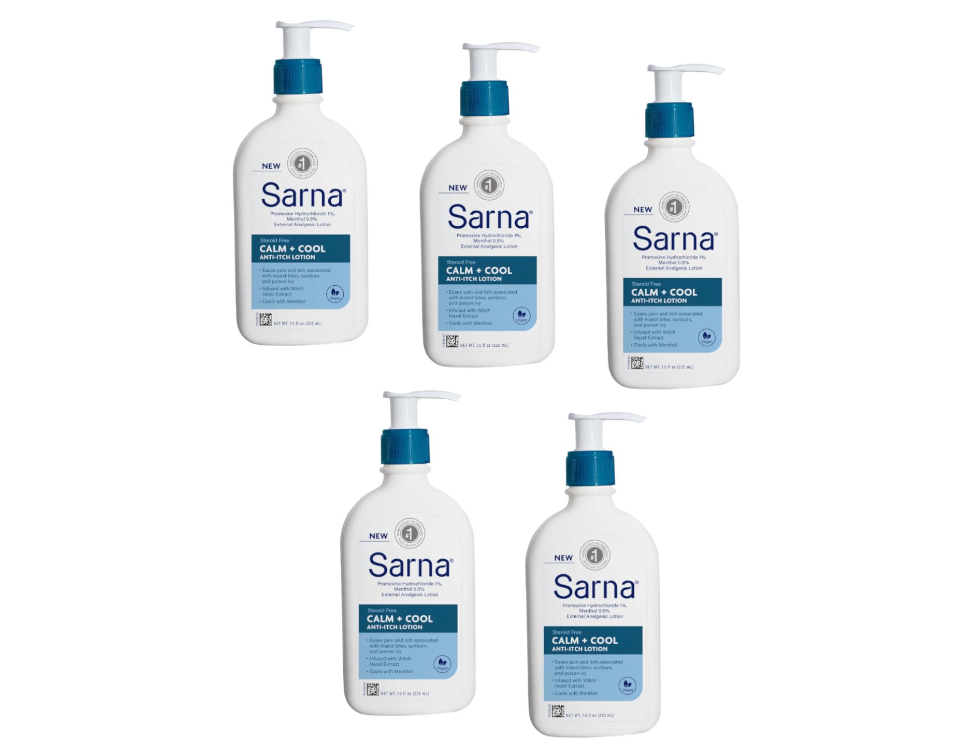 Sarna Calm + Cool Anti-Itch Lotion – Steroid-Free, 7.5 Fl. Oz. (Pack of 5)