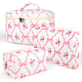 Sarrany 3Pcs Makeup Bag Set – Quilted Floral Cosmetic Bags, Wide-Open Access & Travel Organizer