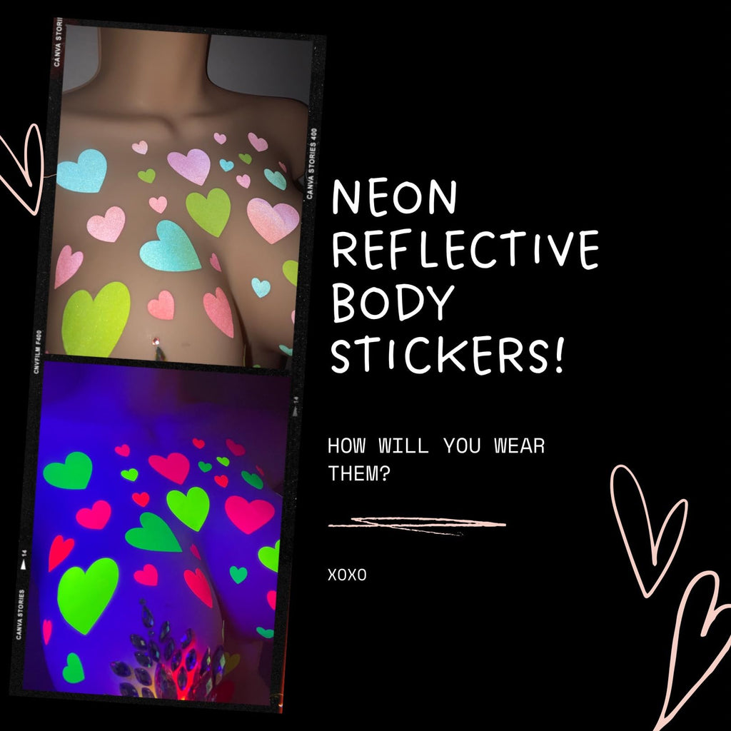 Sasswear Blacklight Heart Stickers - Neon Glow 40-Pack, Made in USA