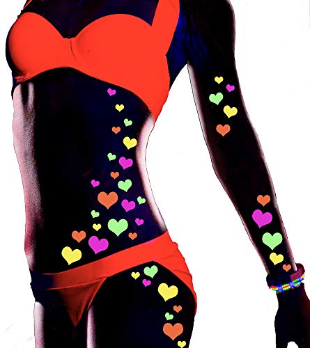 Sasswear Blacklight Heart Stickers - Neon Glow 40-Pack, Made in USA