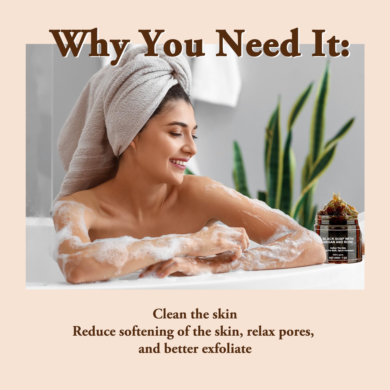 Satasiam Morocco Black Soap with Argan and Rose – Exfoliating Beldi Soap with Kessa Glove