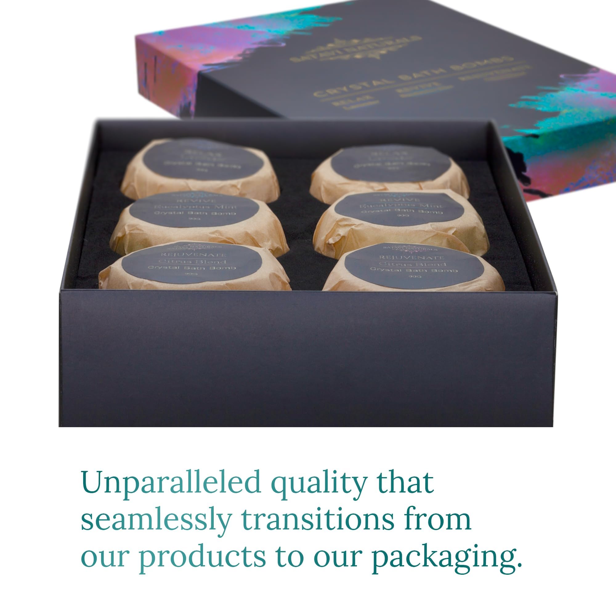 Satavi Naturals Crystal Bath Bombs Gift Set (6-Pack) – Aromatherapy Geode Bath Fizzies with Nourishing Salts