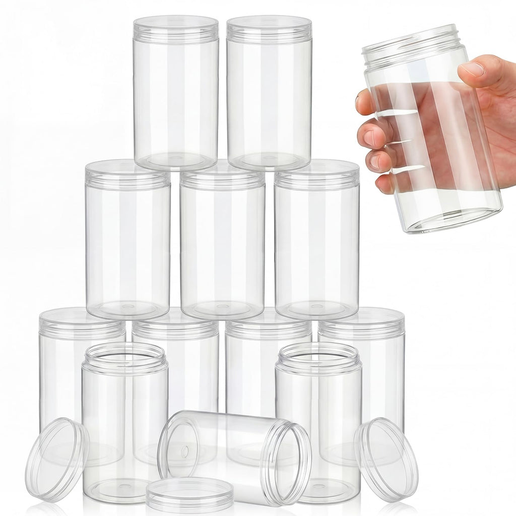 SATINIOR 12 Pack 32 oz Clear Plastic Jars with Lids – Refillable, Leakproof Containers
