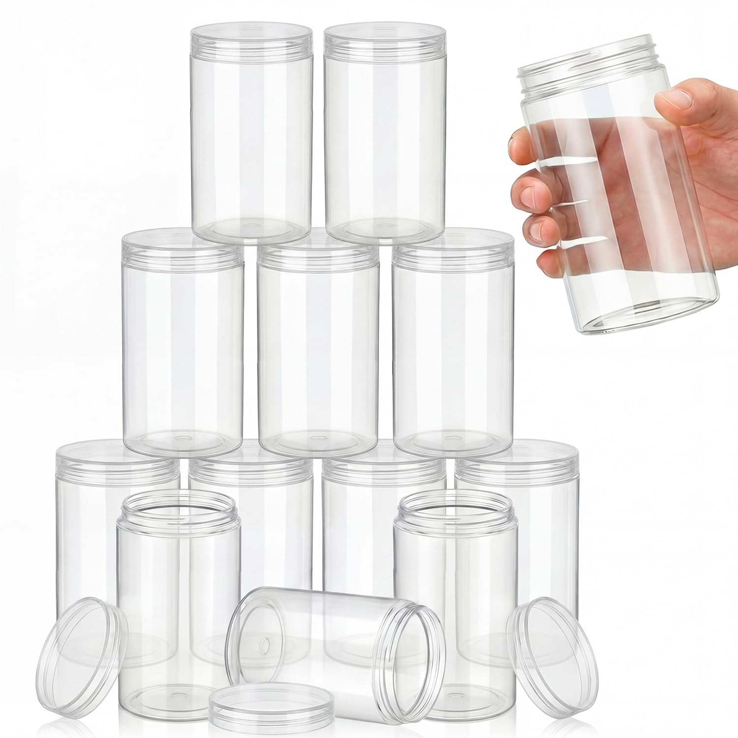 SATINIOR 12 Pack 32 oz Clear Plastic Jars with Lids – Refillable, Leakproof Containers