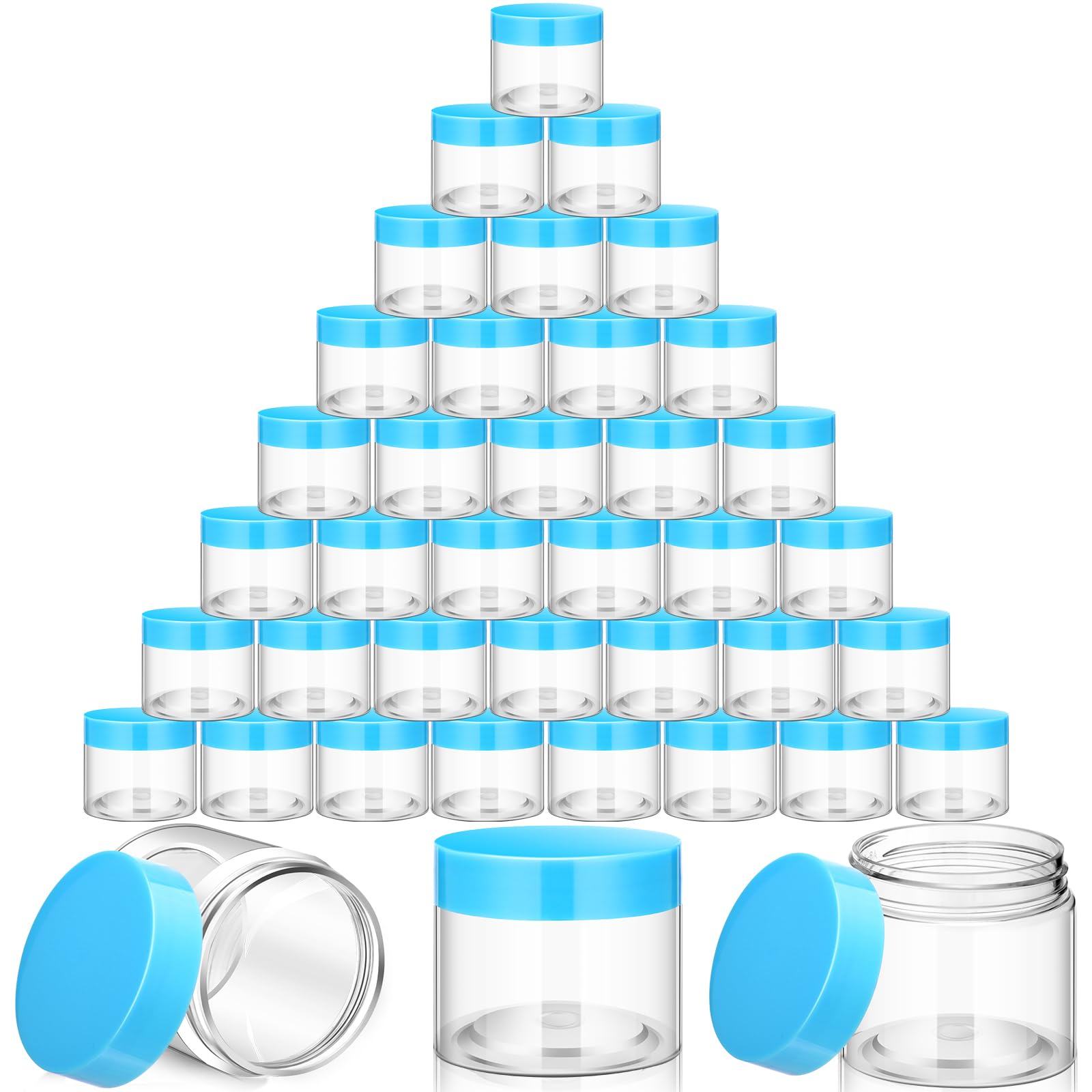 SATINIOR 36-Pack 4 oz Plastic Jars with Lids – Wide Mouth, Airtight, Reusable (Blue)