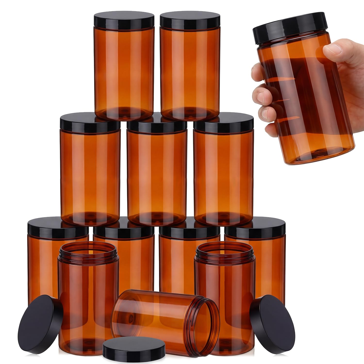 SATINIOR 12 Pack 32 oz Amber Plastic Jars with Lids – Airtight Travel Containers