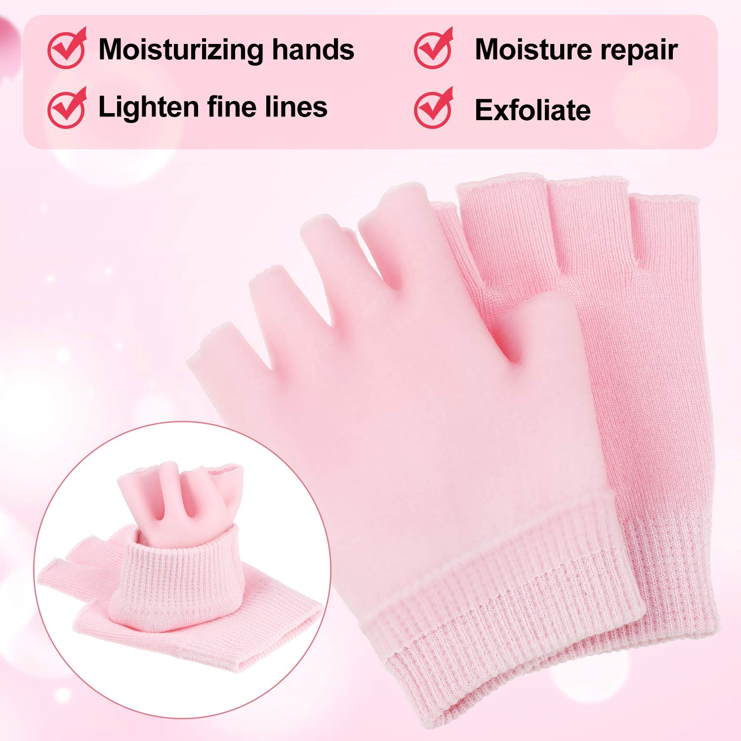 SATINIOR 2 Pairs Fingerless Moisturizing Gloves – Cotton Soft Moisturizing Gloves (Pink & Black)