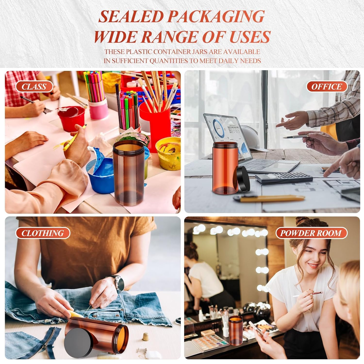 SATINIOR 12 Pack 32 oz Amber Plastic Jars with Lids – Airtight Travel Containers