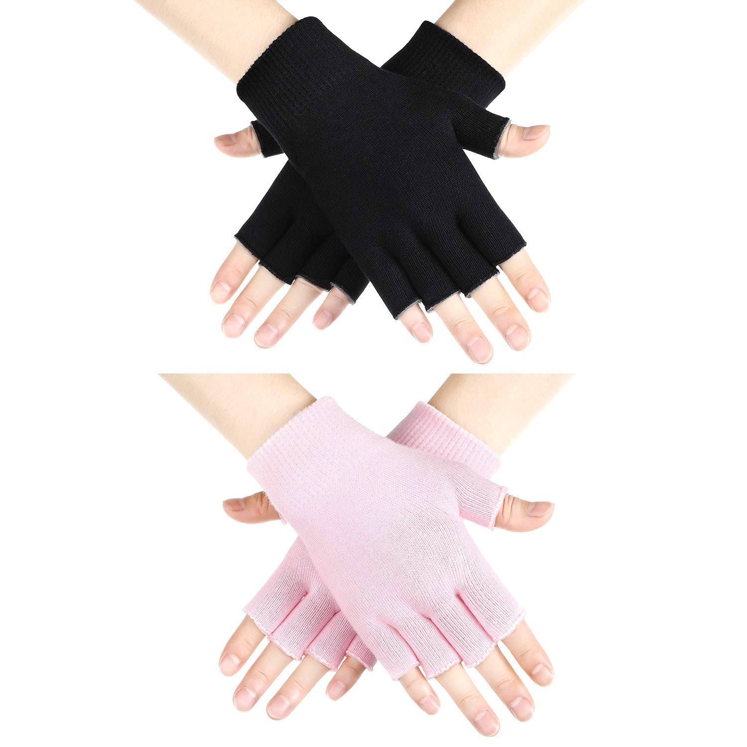 SATINIOR 2 Pairs Fingerless Moisturizing Gloves – Cotton Soft Moisturizing Gloves (Pink & Black)