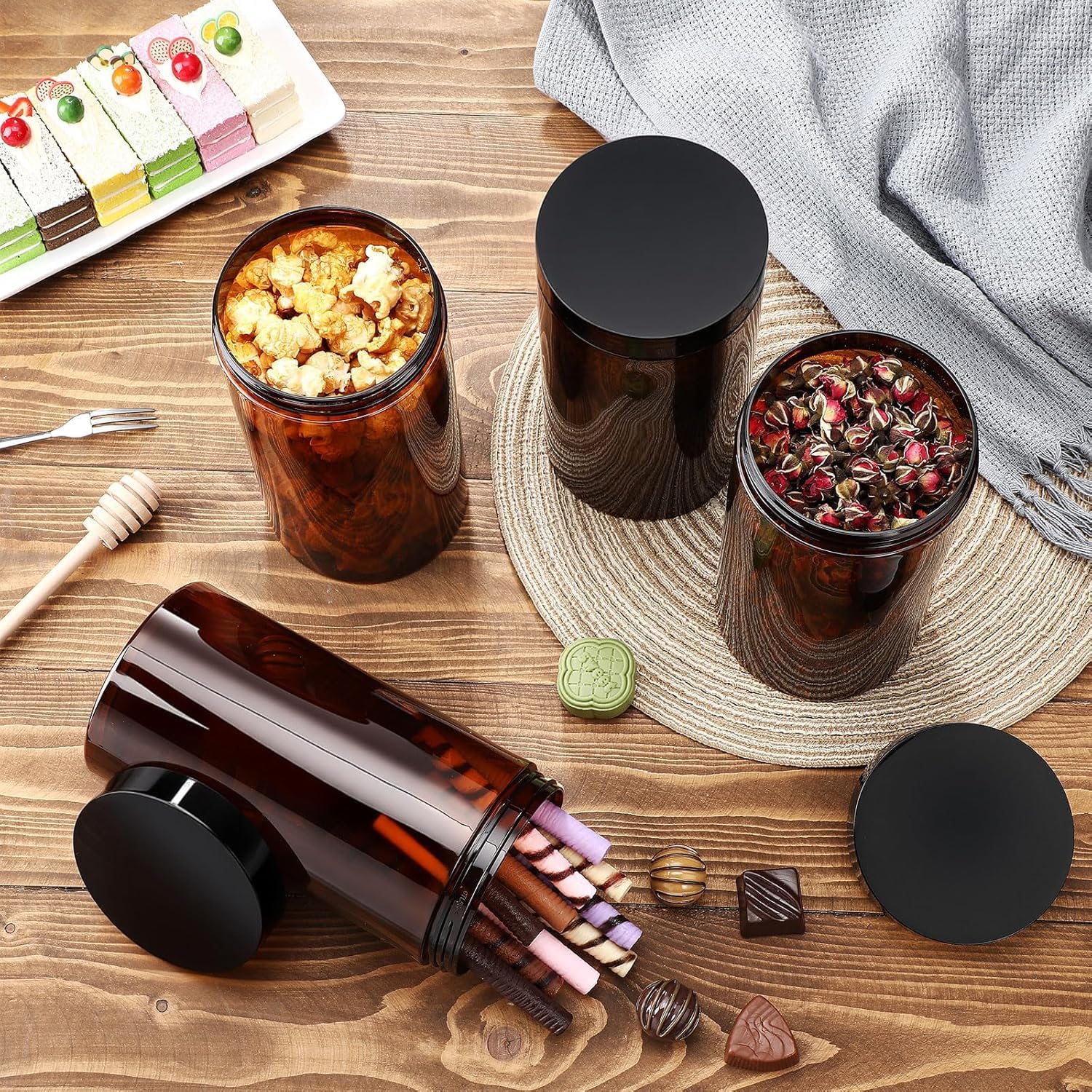 SATINIOR 12 Pack 32 oz Amber Plastic Jars with Lids – Airtight Travel Containers