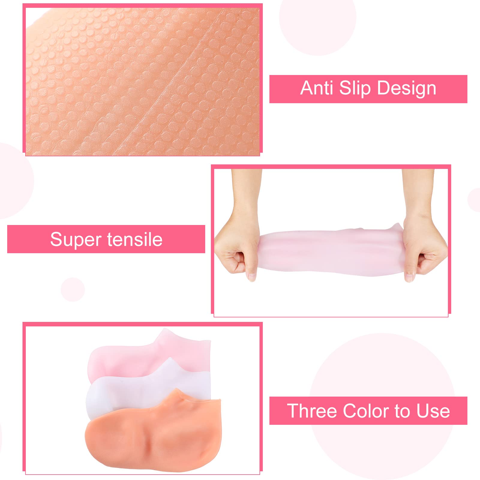 SATINIOR 3 Pairs Silicone Socks – Spa Foot Moisturizing Socks for Dry Feet (Small)