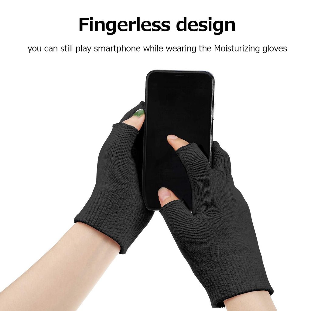 SATINIOR 2 Pairs Fingerless Moisturizing Gloves – Cotton Soft Moisturizing Gloves (Pink & Black)
