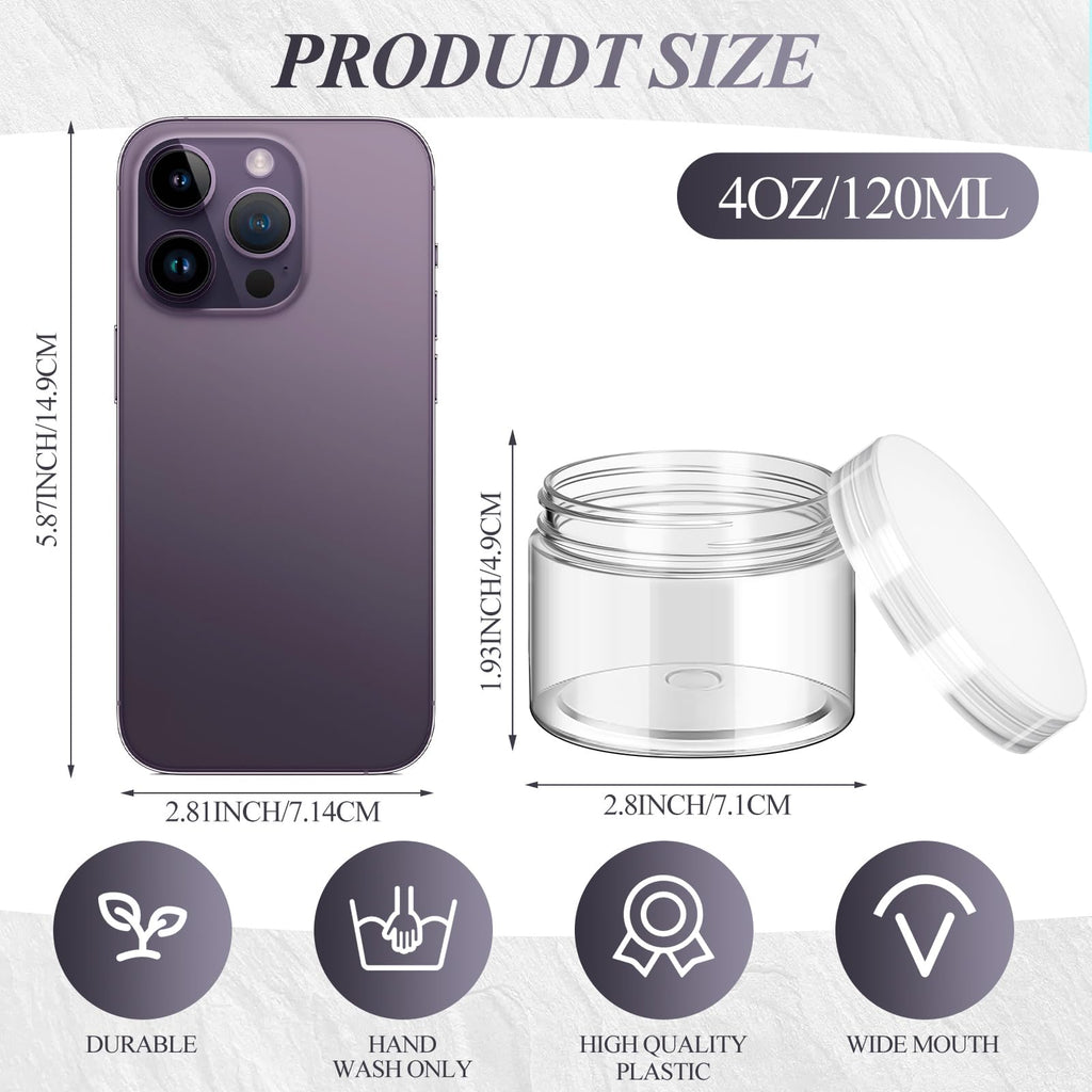 SATINIOR 36-Pack 4 oz Clear Plastic Jars with Lids – Airtight, Reusable Storage for Lotions & Cosmetics