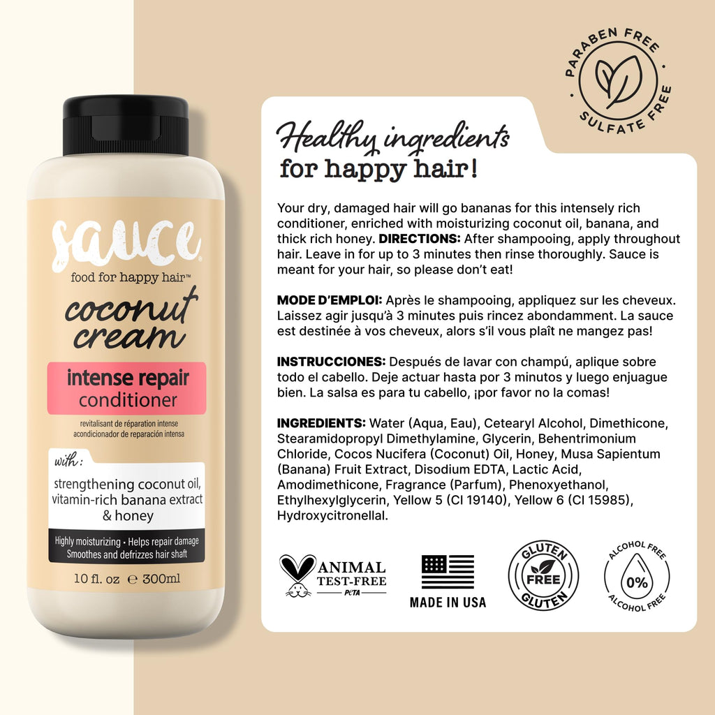 SAUCE BEAUTY Coconut Cream Conditioner – Paraben & Sulfate-Free Hydration for Dry, Frizzy Hair (10 oz)