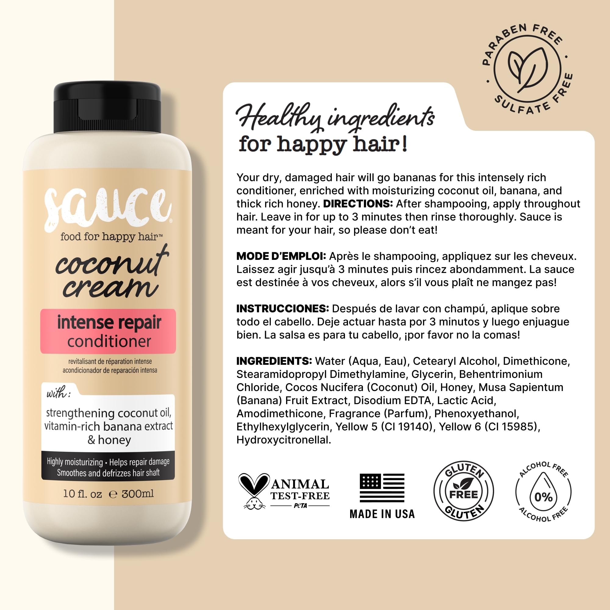 SAUCE BEAUTY Coconut Cream Conditioner – Paraben & Sulfate-Free Hydration for Dry, Frizzy Hair (10 oz)