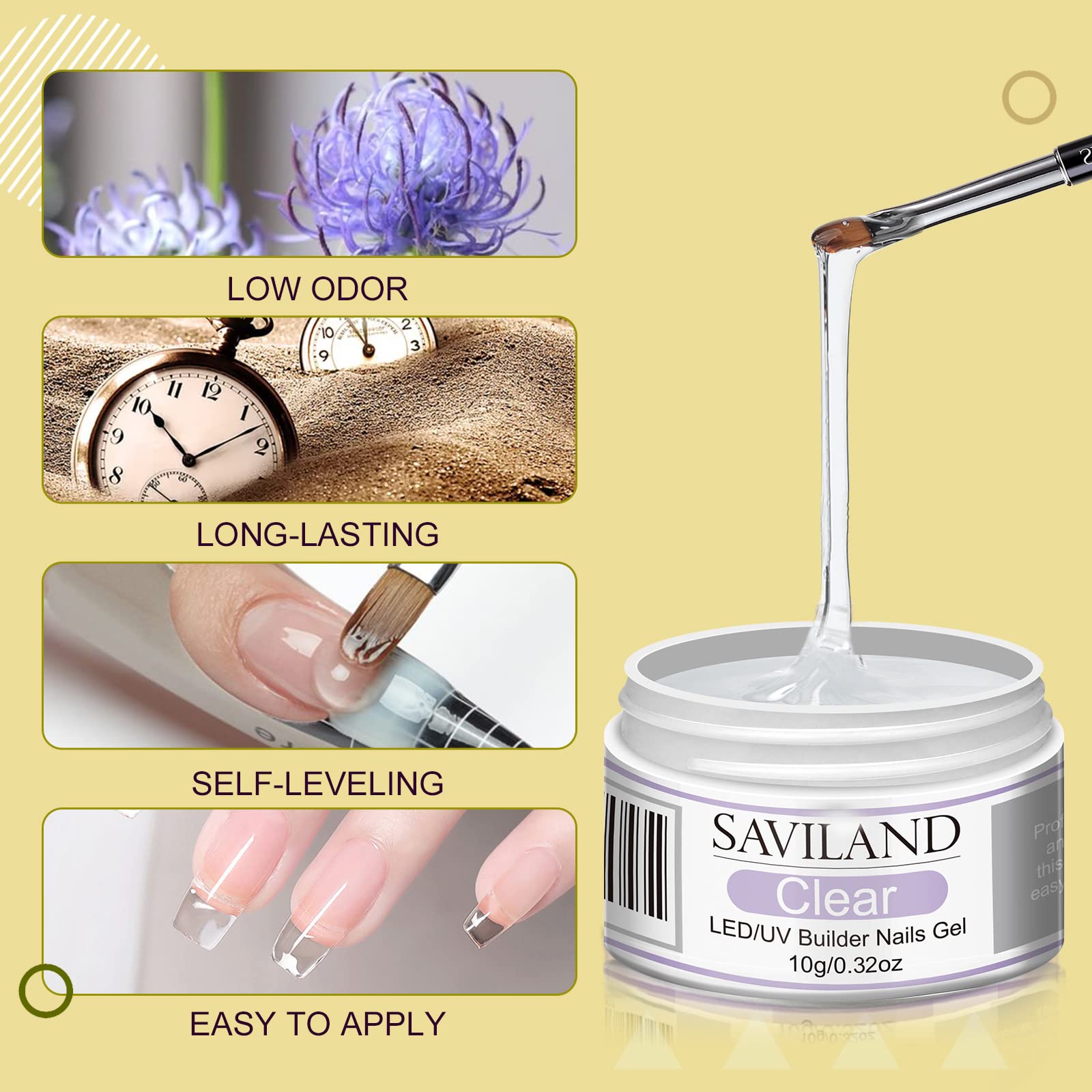 SAVILAND Builder Nail Gel Kit – 4-Color Gels, 100 Forms & Tools for At-Home Nail Art