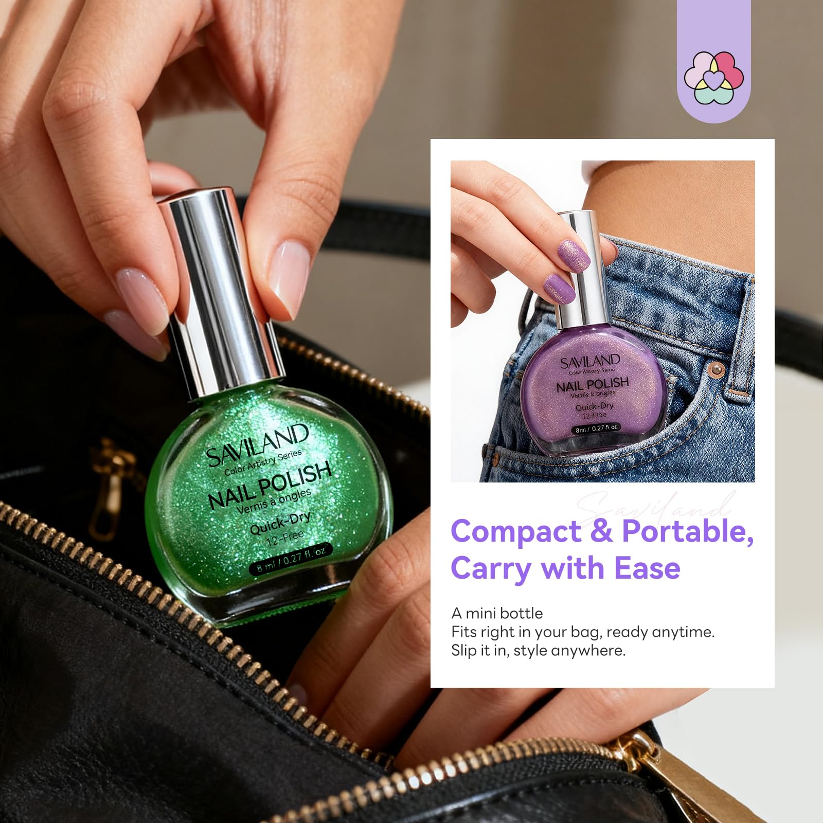 SAVILAND Nail Polish Set - 12-Free Quick Dry Glitter Colors + Mermaid Top Coat