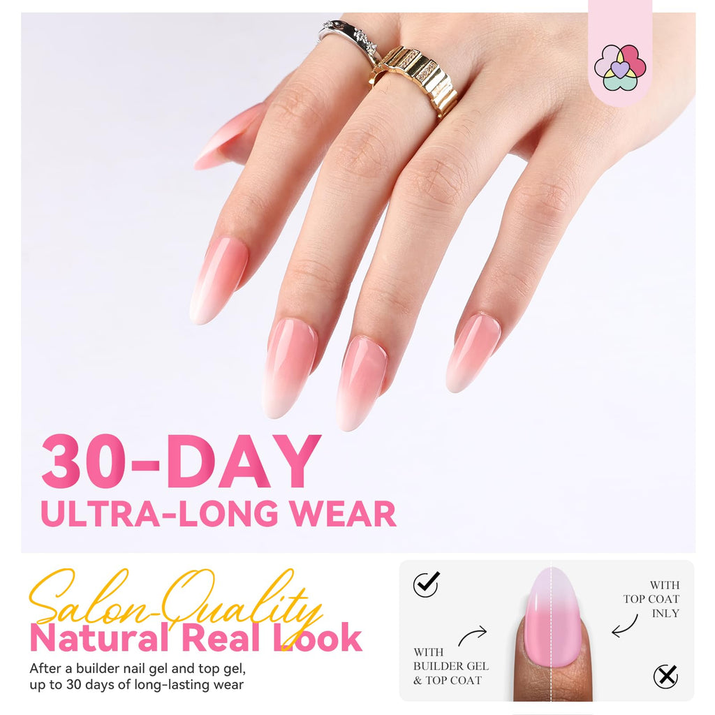 SAVILAND Almond Nail Tips – 96 Pcs, 16 Sizes, Pink White Ombre, 30 Days Wear