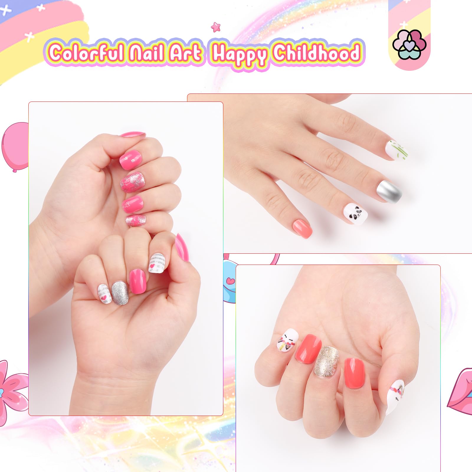 SAVILAND 168 Pieces Kids Press-On Nails – 7 Pack for Girls 8-12 | Glitter Short Full-Cover Nails