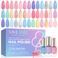 SAVILAND 20+3 Color Nail Polish Set – 5ml Quick-Dry Pastel Kit with Base, Glossy & Matte Top Coats