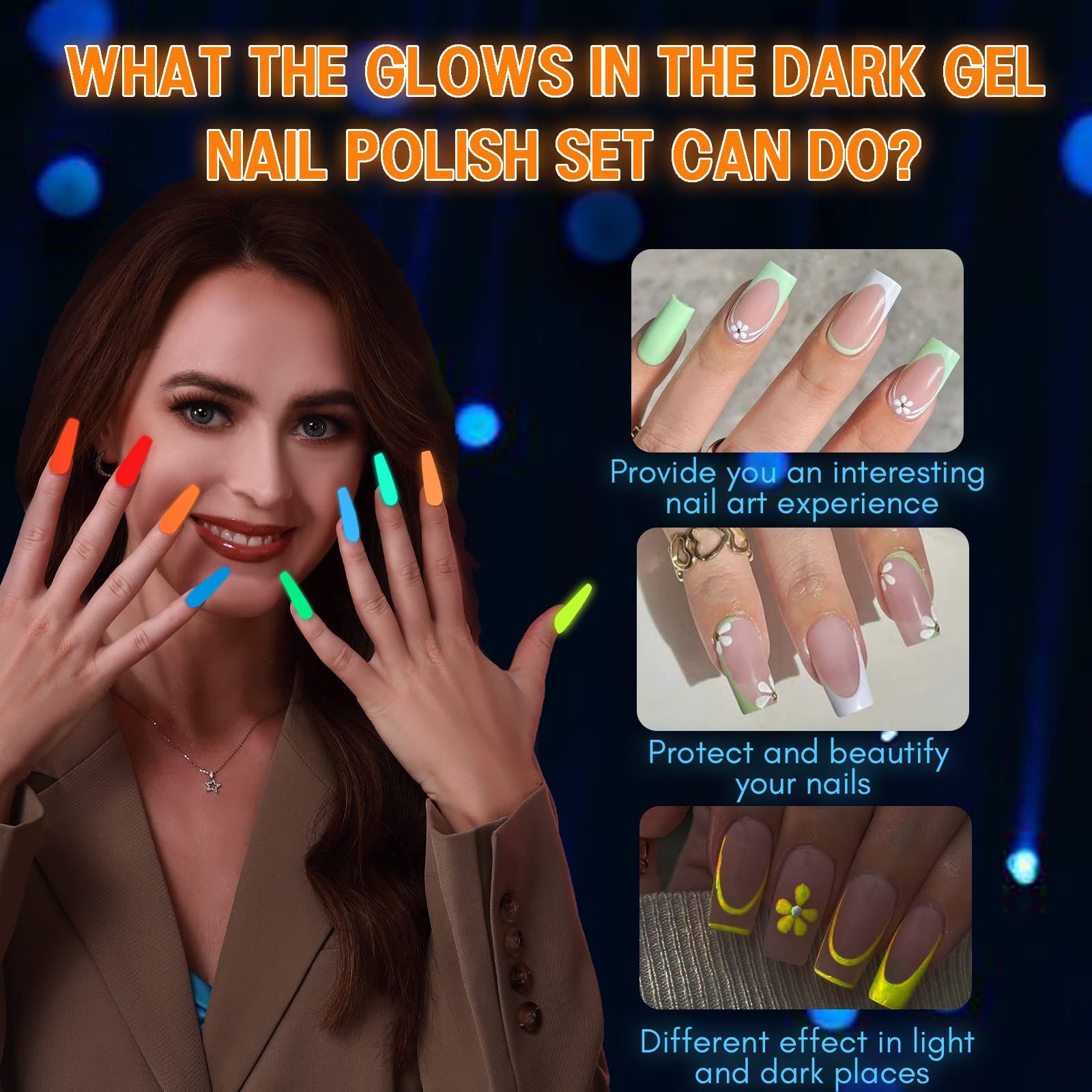 SAVILAND Glow in the Dark Nail Polish Set — 24 Neon Gel Colors, UV Quick-Dry, Reflective Glow