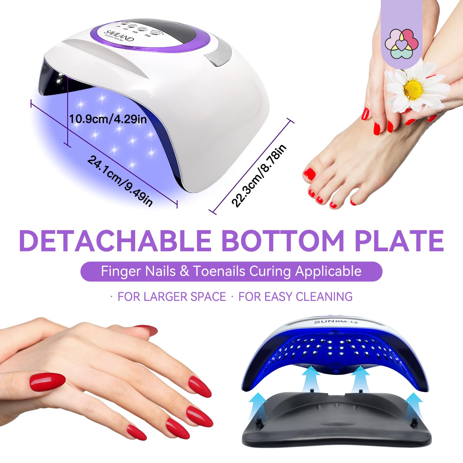 SAVILAND 300W UV Nail Lamp – Motion Sensor, Dual UV/LED, 72 LEDs, 4 Timers