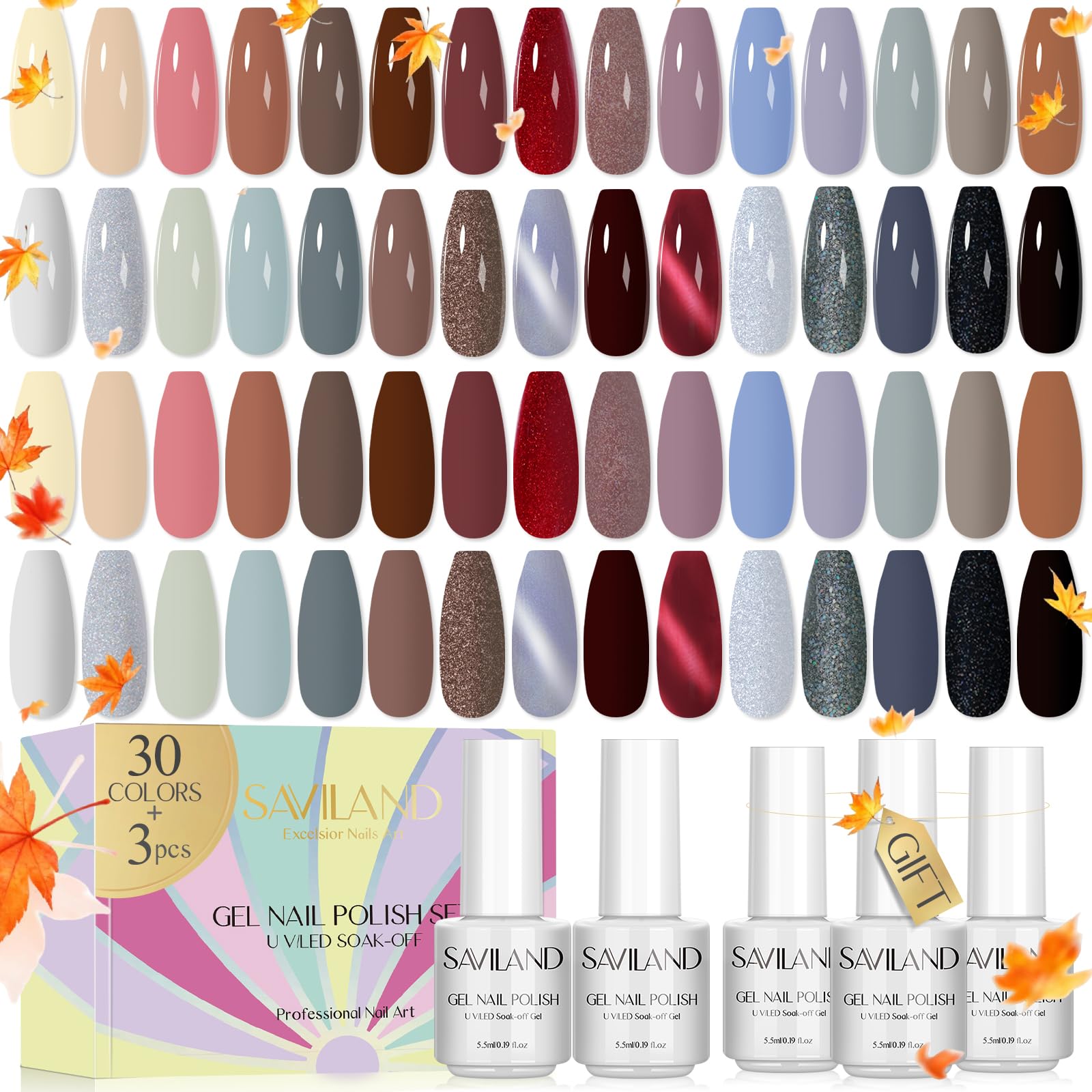 SAVILAND 33Pcs Gel Nail Polish Set – Soak-Off UV/LED with Base & Top Gels