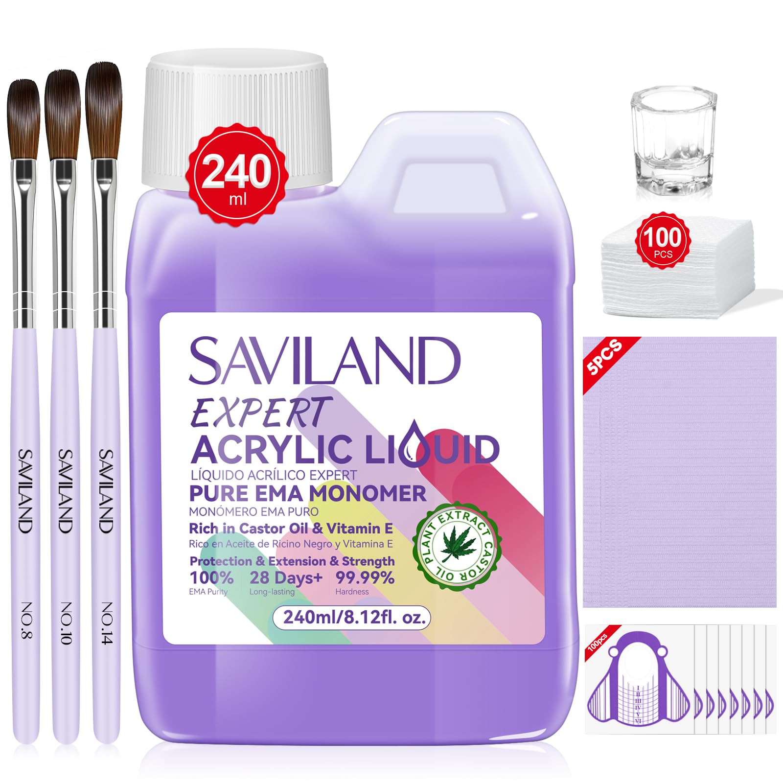 SAVILAND 8oz EMA Liquid Monomer - Odorless, Pure Acrylic for Nail Techs