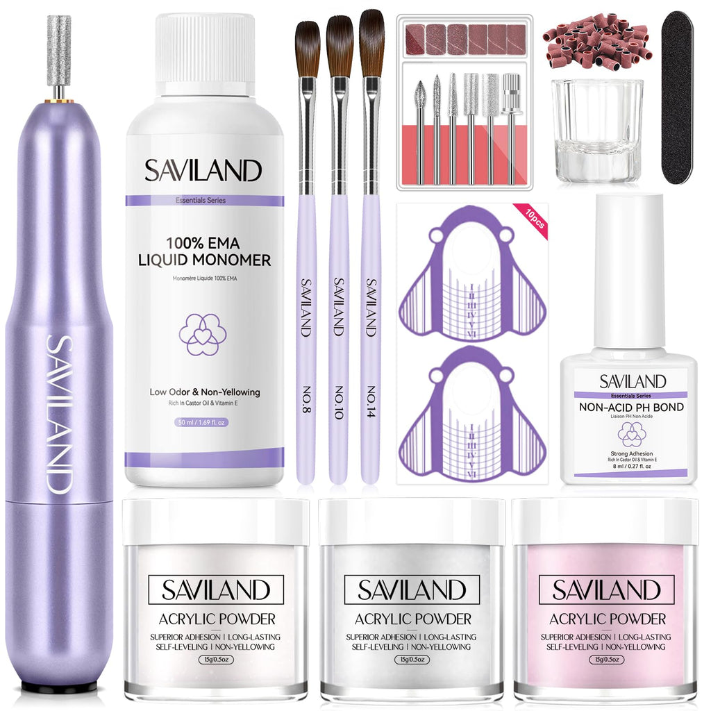 SAVILAND Acrylic Nail Kit with Drill – Beginner Friendly, MMA-Free Monomer & Keratin Powder