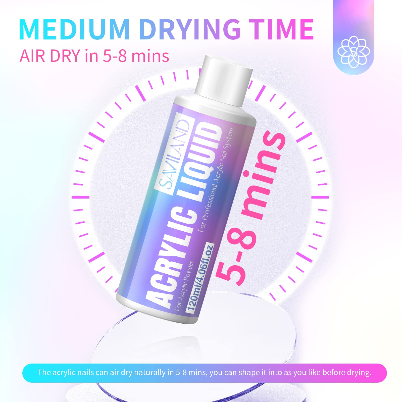 SAVILAND Monomer Acrylic Nail Liquid 120ml — Non-Yellowing Formula for Extensions and Carving