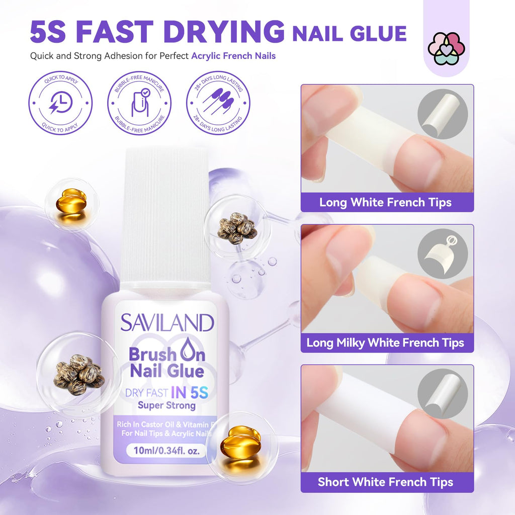 SAVILAND Acrylic Nail Kit – Keratin Powder, Castor Oil, Nail Primer, French Tips & Rhinestones