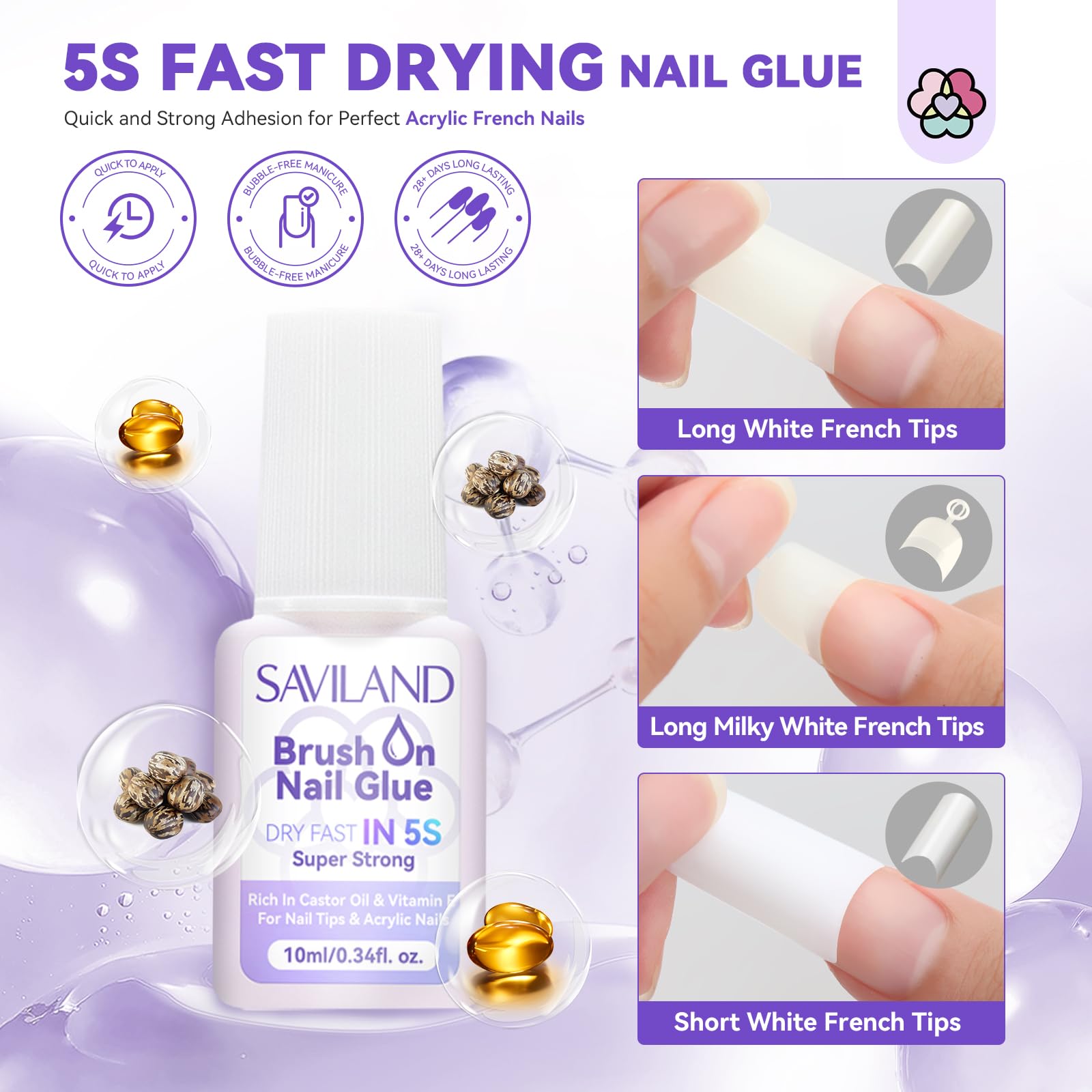 SAVILAND Acrylic Nail Kit – Keratin Powder, Castor Oil, Nail Primer, French Tips & Rhinestones