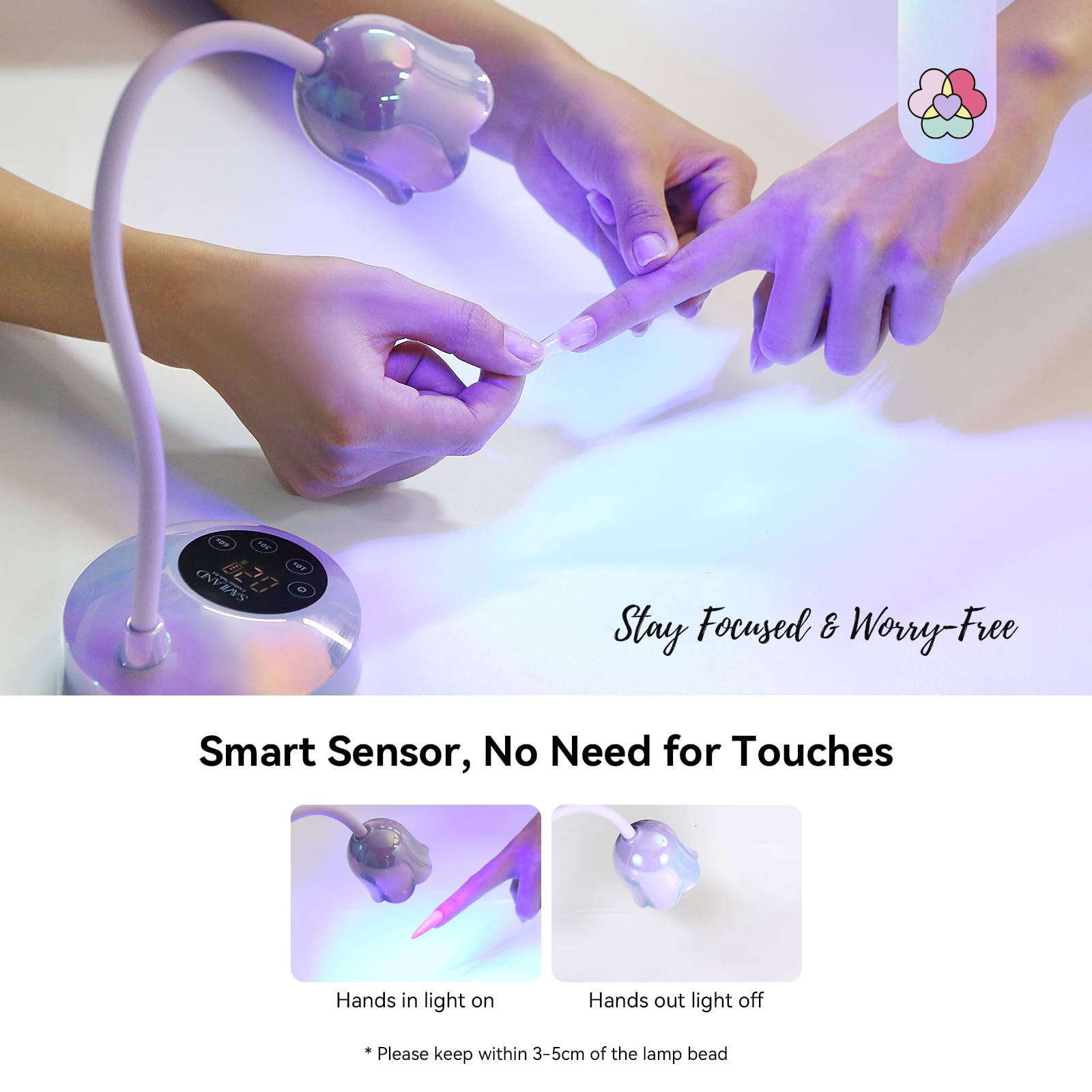SAVILAND Advanced 30W UV Nail Lamp – 8S Gel Cure, Cordless Gooseneck, Purple Light