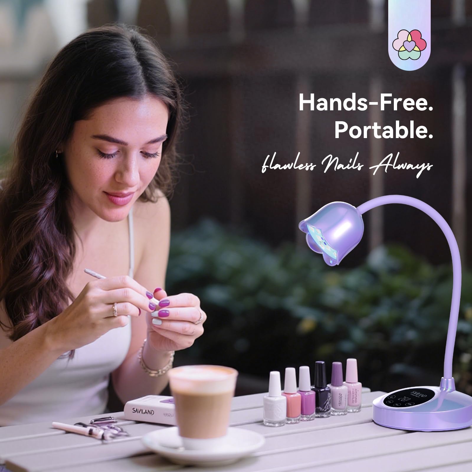 SAVILAND Advanced 30W UV Nail Lamp – 8S Gel Cure, Cordless Gooseneck, Purple Light